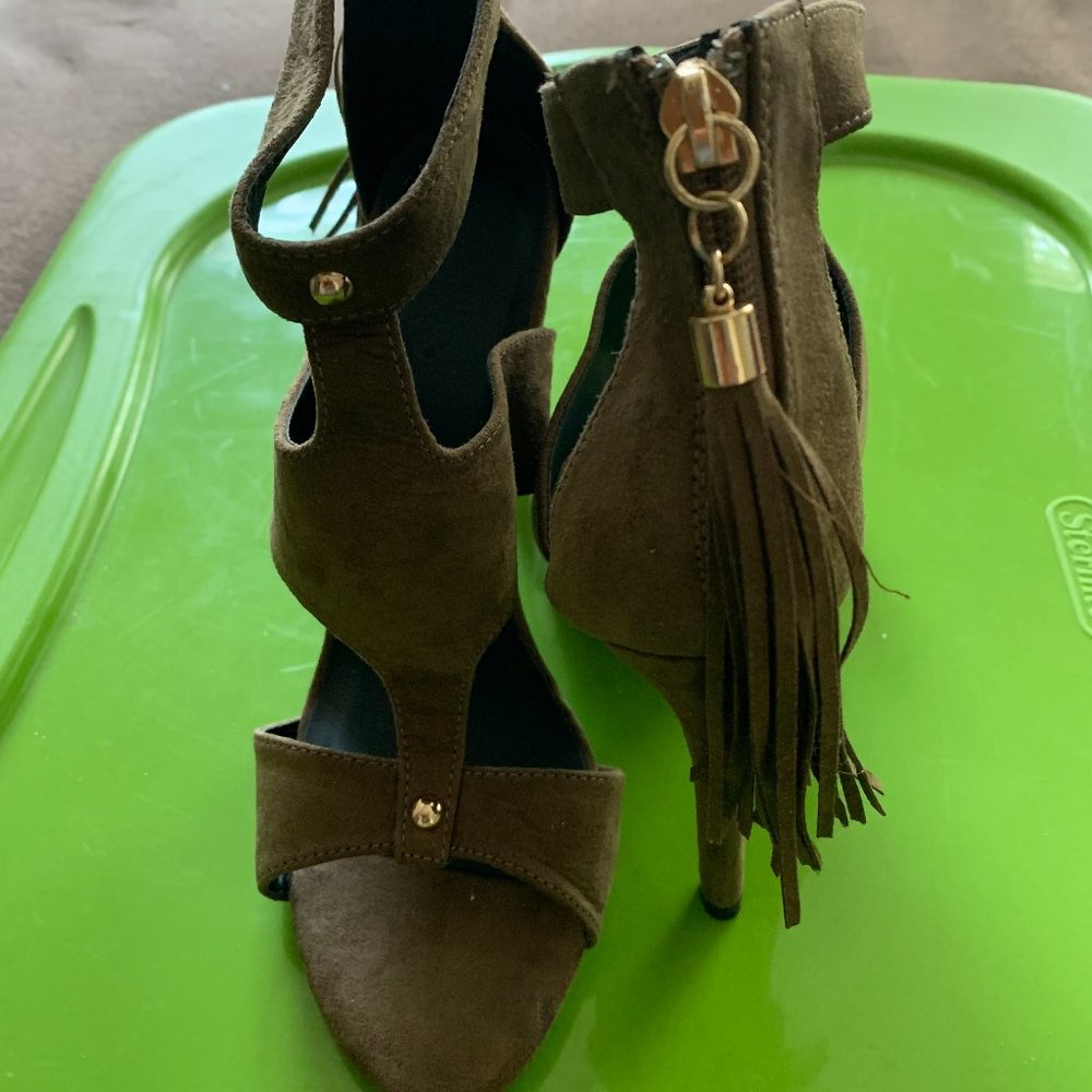 Brown Faux Suede T- Strap Sandal